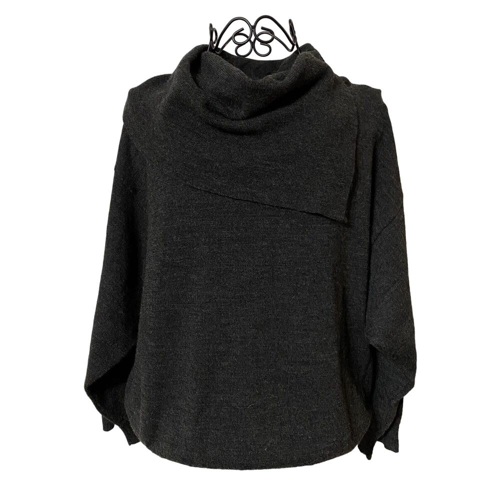 TWEEDS Grey 100% Merino Wool Pullover Oversize Split Cowl Neck Sweater, Sz Lg